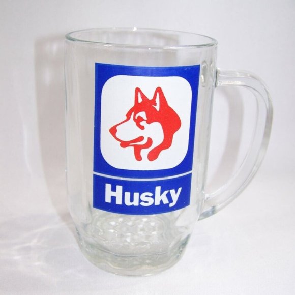 Husky Gas & Oil Canada Vintage Mug 6" Clear Glass Drink Cup Petrol Station Logo - Picture 1 of 1